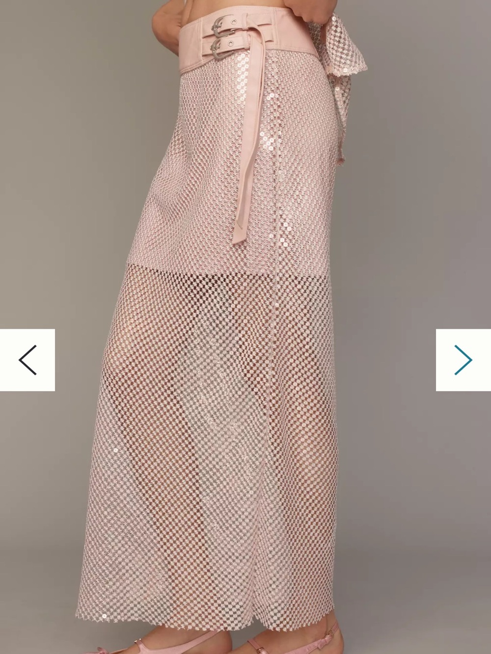 Sheer Sequin Blush Pink Anthropologie  Pilcro Chainmail Column Maxi Skirt 2X
